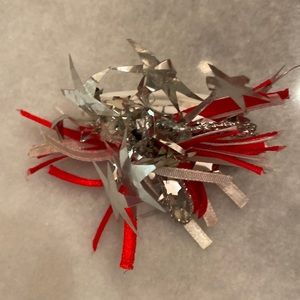 Little Girls Vintage Red White and Silver Hair Bow